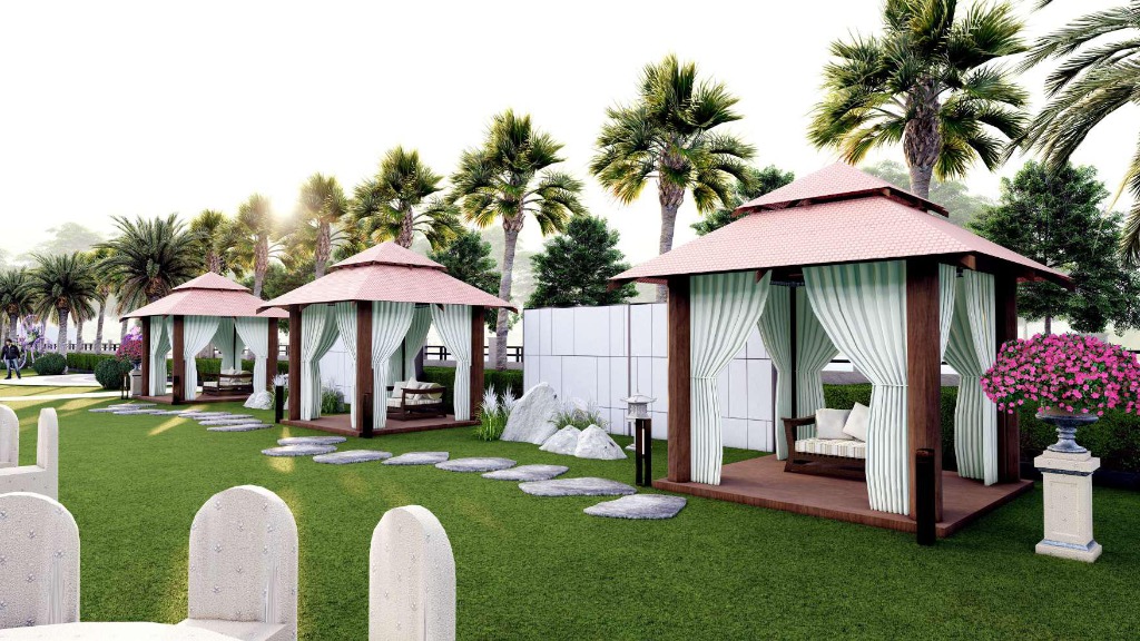 Resort-Style Luxury Gazebos & Green Lawn