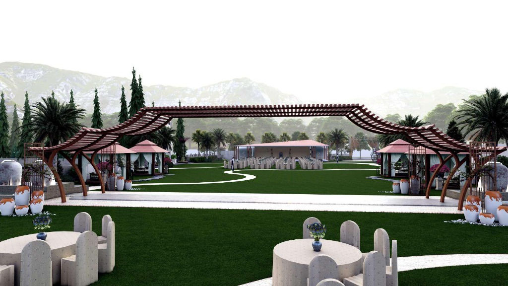 Covered Wooden Pergola Archway Dining Lawn